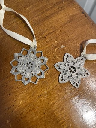Vintage Rare 2 Longaberger 3 - D Snowflakes Pewter Christmas Ornament