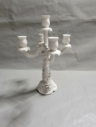 Vintage White Porcelain 5 Light Candelabra Candle Holder Floral Decor As Found