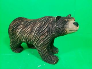 Vintage Hand Carved Wooden Bear With Glass Eyes 9 " Tall Brown