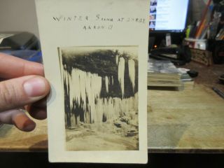 Vintage Old Ohio Postcard Akron Real Photo Winter Scene At Gorge Icicles Hanging
