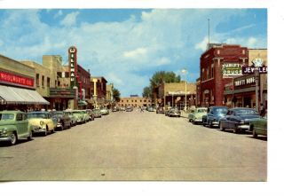 Downtown Street Scene - Stores - Old Cars - Willmar Minnesota - Vintage Postcard