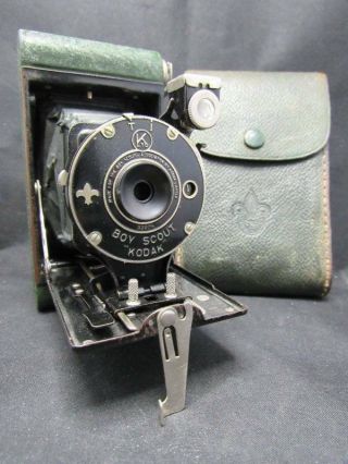 Vintage Official Kodak Uk Boy Scout Folding Camera & Leather Case -