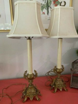 Vintage Gilt Solid Brass Buffet Lamps A Pair