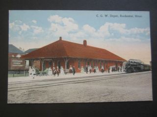 Old C.  1910 - Chicago Great Western Railroad Depot - Postcard Rochester Minn.