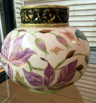 Antique Art Nouveau Hp Porcelain Vase Clematis 8 " H X 8 " Signed M Mc D