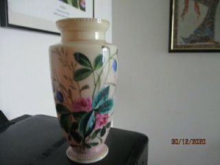 Antique Victorian Pink Tinged Opaline Vase - Enamel Hand Painted Floral