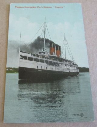 Old Vintage 1911 Niagara Navigation Co.  Steamer Cayuga - Steamship Postcard