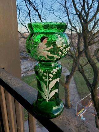 Rare Victorian Mary Gregory Glass Vase Cherub & Snow Drop