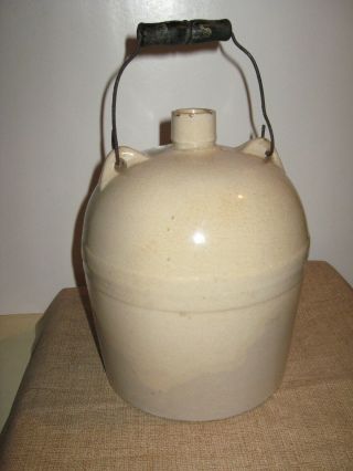 Antique 1 Gal.  Two Tone Stoneware Jug With Wire Bail/wood Style Handle -