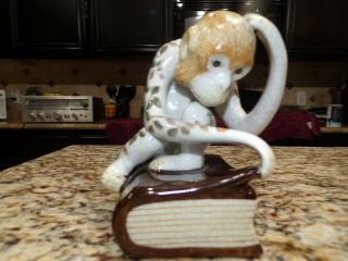 Ceramic Porcelain Chinese Monkey Figurine On A Book Chinoiserie Painted Deccor