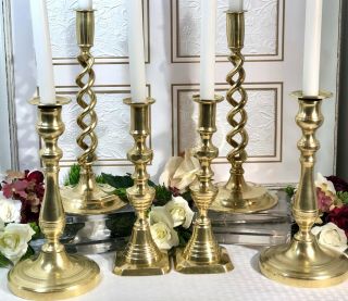 6 Solid Brass Vintage Candle Holders vintage,  heavy Wedding Holiday Decor 2