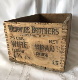 Antique Primitive Wood Wooden Crate Box Wickwire Brothers Cortland Ny Brads 12”