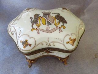 Antique 19th Century French Porcelain Jewelry Box Casket Ceramic Moriage