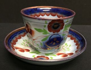 Gaudy Welsh 19th Century Cup & Saucer