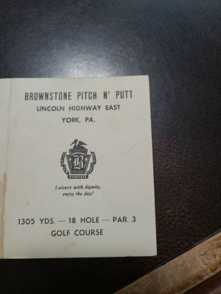 Vntg York Pa Brownstone Pitch N Putt Lincoln Highway East Score Card Mini Golf