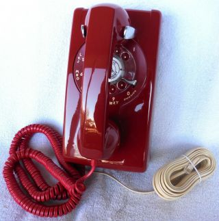 Vintage 1969 Western Electric A/b 554 Red Rotary Wall Phone Telephone