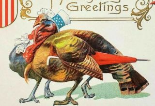 Vintage Postcard Anthropomorphic Turkey Uncle Sam Thanksgiving Patriotic Whig