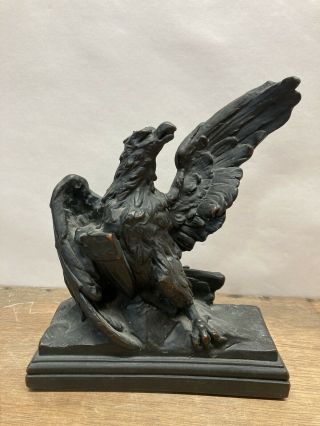 Antique Bronze Clad Eagle With Shield Bookend Sculpture