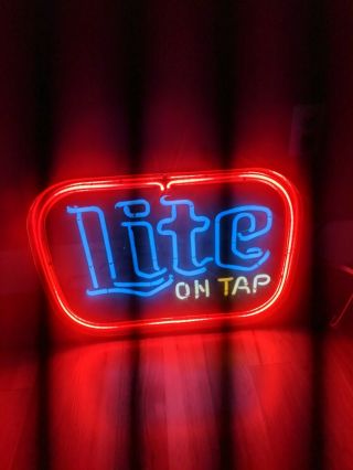 Vintage Miller Lite On Tap Neon Light Sign 80s Bar Advertisment Usa