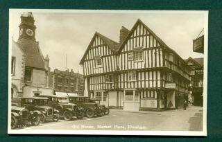 Evesham,  Old House,  Market Place With Row Of Cars,  Vintage Postcard