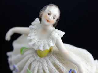 Porcelain Dresden Lace Volkstedt Small Lady Figurine