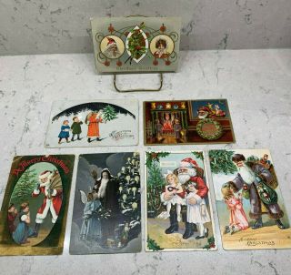 Group Of 7 Vintage Christmas Postcards W/ Santa And Children