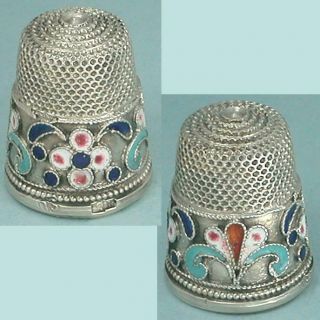 Vintage Enameled Silver Thimble Russian Circa 1927 - 1958