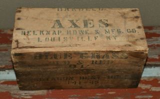 Rare Axes Wooden Box - Belknap Hardware &mfg.  Co.  - Blue Grass - Louisville Ky