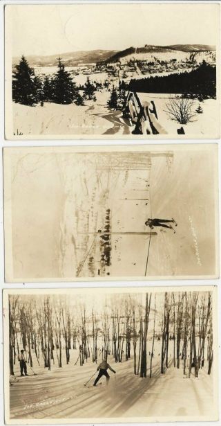 3 Old Real Photo Postcards - Ski Scenes In Ste.  Adele Quebec Canada