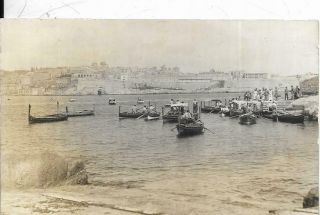 Malta,  View From Landing Stage And Landing Craft Old Postcard