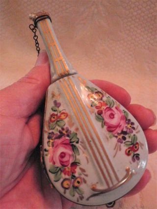 Old French Sevres? Style Hand Painted Figural Mandolin? Hinged Trinket,  Ring Box