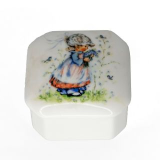 Heartline Porcelain Little Girl Trinket Box 2 1/4 " Wide