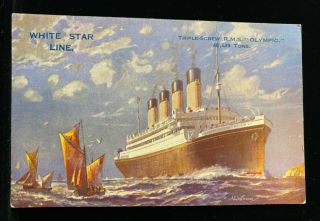Vintage Postcard White Star Line Rms Olympic Ocean Liner Ship Sister To Titanic