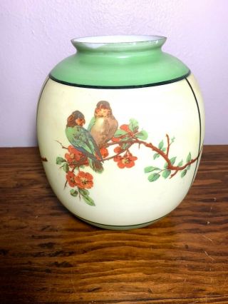 Vintage Hand Painted Glass Lamp Shade Art Deco Mid Century Modern 1930s Parrots