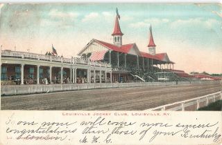 Vintage 1908 Postcard Louisville Jockey Club Color Horse Racing Track Photo