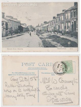 Early Postcard,  Northamptonshire,  Daventry,  Warwick St,  Old Houses People Outside