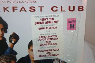 THE BREAKFAST CLUB Motion Picture Soundtrack Vinyl Record Shrink 1985 2