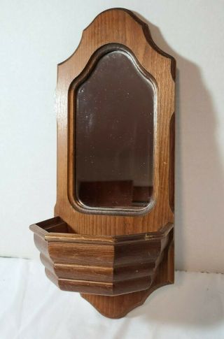 Vintage Wood Wooden Wall Hanging Shelf Font Pocket Mirror Planter Flower Pot 18 "