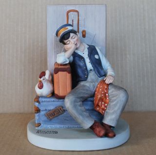 1980 Vintage Norman Rockwell Asleep On The Job Porcelain Figurine - 6 - 3/8in Tall