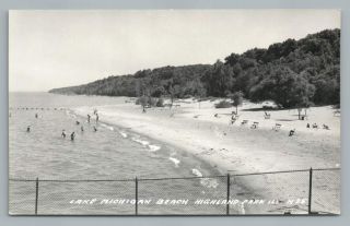 Lake Michigan Beach Highland Park Il Vintage Photo Postcard 1950s