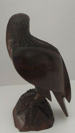 wood carved Eagle statue figure brown sculpture solid wood walnut Vintage 2