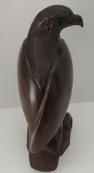 wood carved Eagle statue figure brown sculpture solid wood walnut Vintage 3