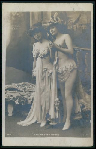 Aa05 French Near Nude Lesbian Woman Early C1900s Old Photo Postcard