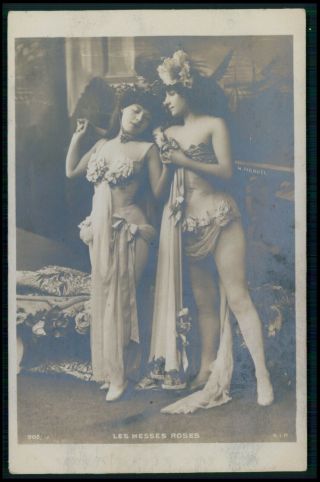 Aa04 French Near Nude Lesbian Woman Early C1900s Old Photo Postcard