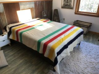 Vintage Hudson Bay England 4 Point 100 Felted Wool Classic Stripe Blanket