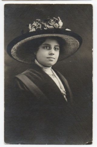 112920 Vintage Rppc Real Photo Postcard African American Woman In Big Hat C1910