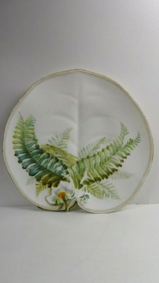 Antique George Jones Majolica Pottery Embossed Hand Paint Water Lily Fern Plate