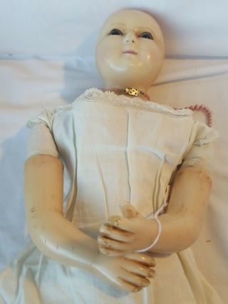 Antique1830 - 1860 English Wax over Papier Mache Doll 21 inch 5