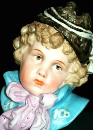 Antique German Victorian Heubach Era Boy Doll Bisque Porcelain Bust Figurine