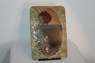 Art Nouveau Style Brass Wall Mirror Small Size Mirror Flowers Scrolls